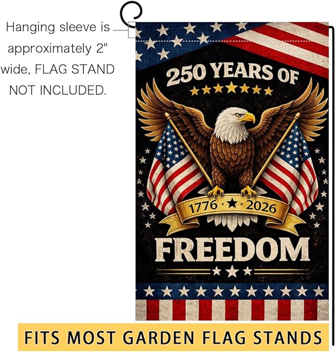 BLKWHT 250 Years America Garden Flag 12x18 Vertical Double Sided 1776-2026 USA 250th Anniversary Freedom Banner 4th of July Patriotic Outside Decorations Burlap Yard Flag BW865