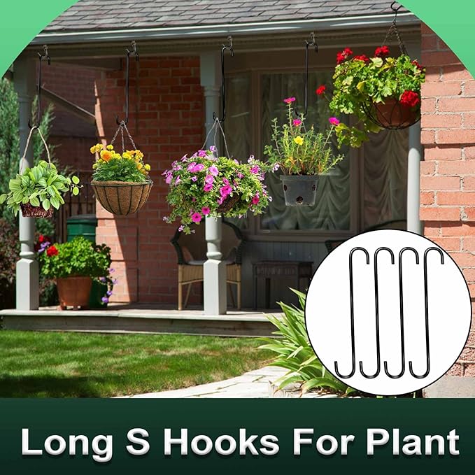 DINGEE 8 Pack 14 Inch Extra Large S Hooks -Heavy Duty Long S Hooks for Hanging Plant,S Hook for Tree Branch,Bird Feeder,Pots and Pans Closet Garden Pergola Indoor Outdoor X-Large
