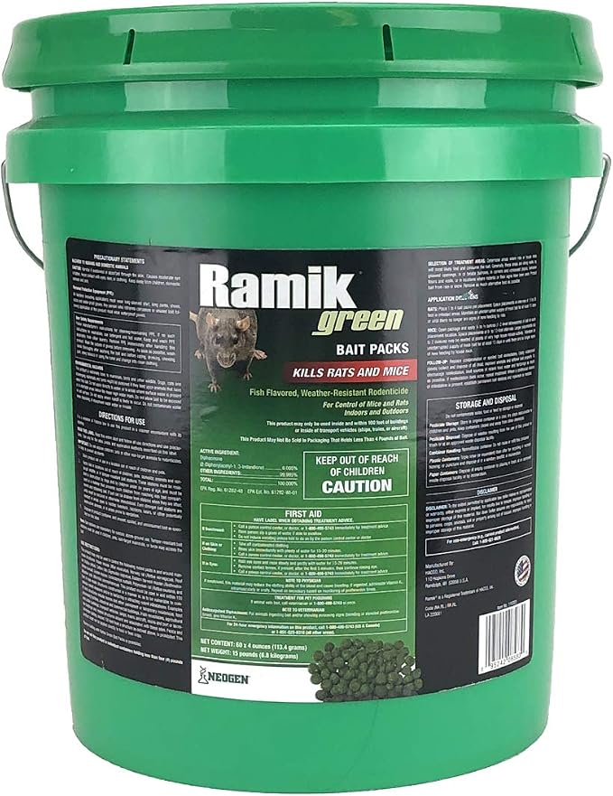 Neogen Rodenticide Ramik Green Rat and Mouse Bait 60 Pack Pail, 15 lb