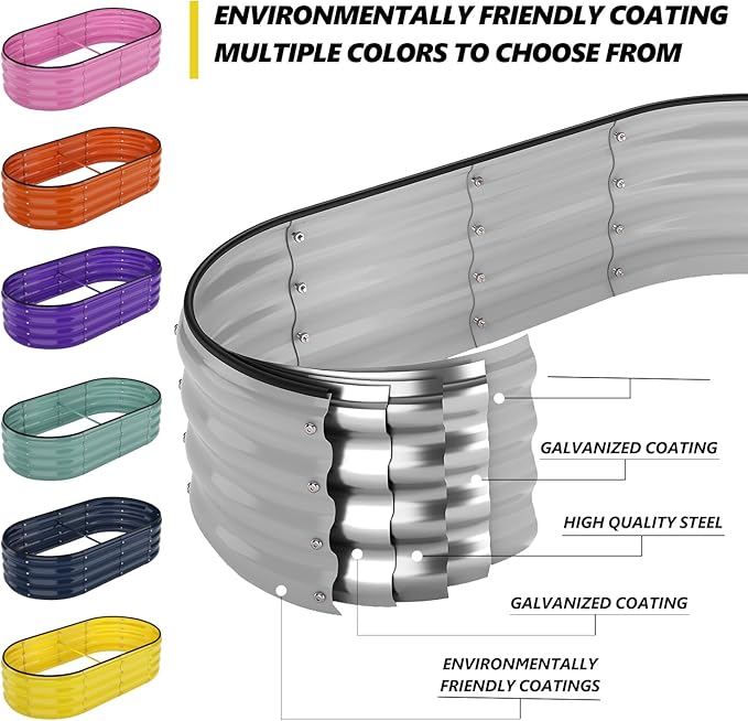 ZFHgarden Galvanized Metal Planter Round Raised Garden Bed Kit for Gardening Outdoor Galvanized Planter Outdoor 1PC Gray 6X3X2FT
