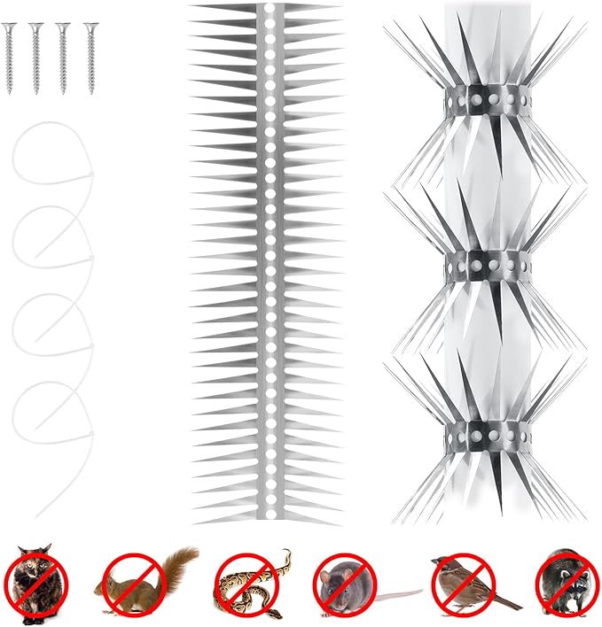 Bird Spikes - Stainless Steel Fence Spikes for Pigeons, Raccoons, Snakes - Deterrent Defender (60inch)