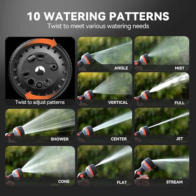 VOXON Hose Nozzle Heavy Duty 10 Spray Patterns - Metal Garden Water Hose Sprayer with Thumb Flow Control | On Off Valve, Nozzle Sprayer for Lawn & Plant Watering, Car & Pet Washing