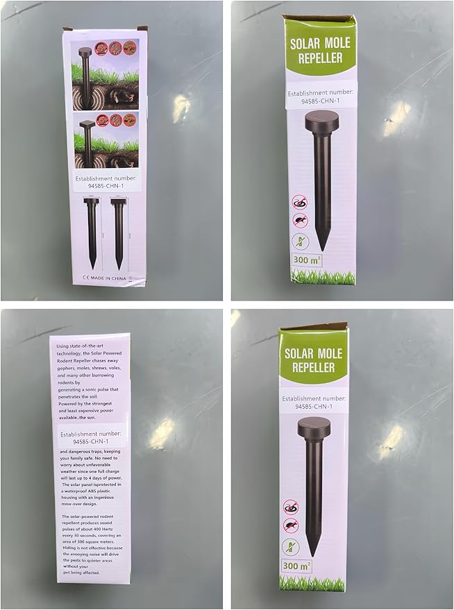 8 Pack Mole Repellent Ultrasonic Solar Powered Sonic Mole Spikes Outdoor Snake Repellent for Yard Vole Chipmunk Groundhog Gopher Repeller Waterproof Rodent Deterrent for Yard Lawn Garden Farmland