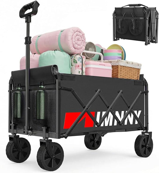 Black Collapsible Wagon Cart, Lightweight Portable Foldable Wagon with Wheels, 220lbs Utility Cart for Grocery, Light Camping, Sports, Easy to Fold & Store(Black)