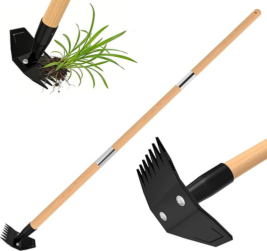 Weed Puller Tool with Long Bamboo Handle, 2 in 1 Garden Hoe&Manual Weed Remover, Weed Rake&Grabber, Gardenia Heavy Duty Uprooting Tool for Yard, Lawn and Garden, 49Inch ﻿