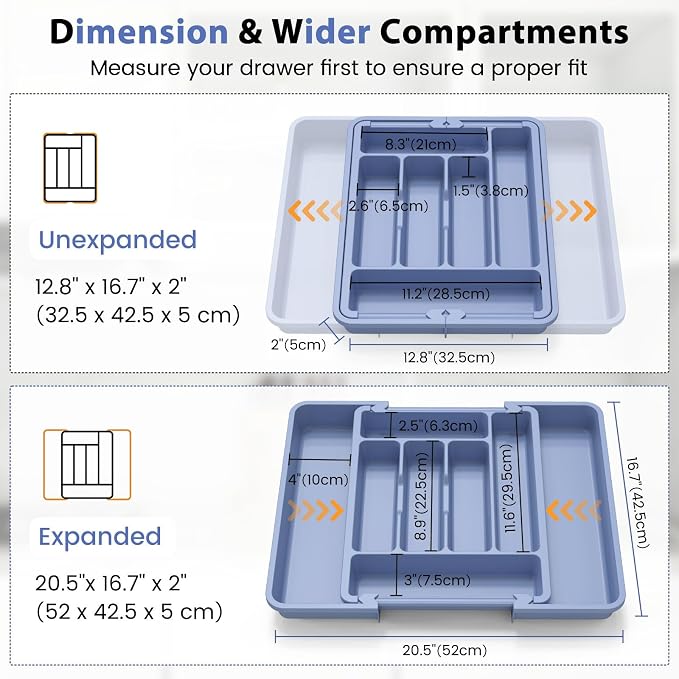 Caperci Large Silverware Organizer Tray for Kitchen Drawer Utensils Thicker