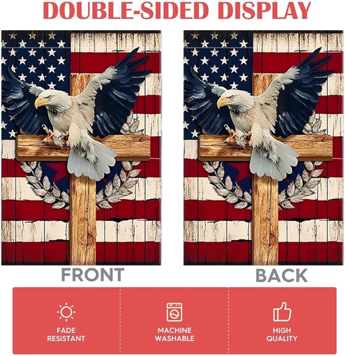 Patriotic Stars and Stripes Eagle Garden Flag 12x18 Inch Double Sided Outside, USA 4th of July Memorial Day Independence Day Yard Outdoor Decoration for All Seasons