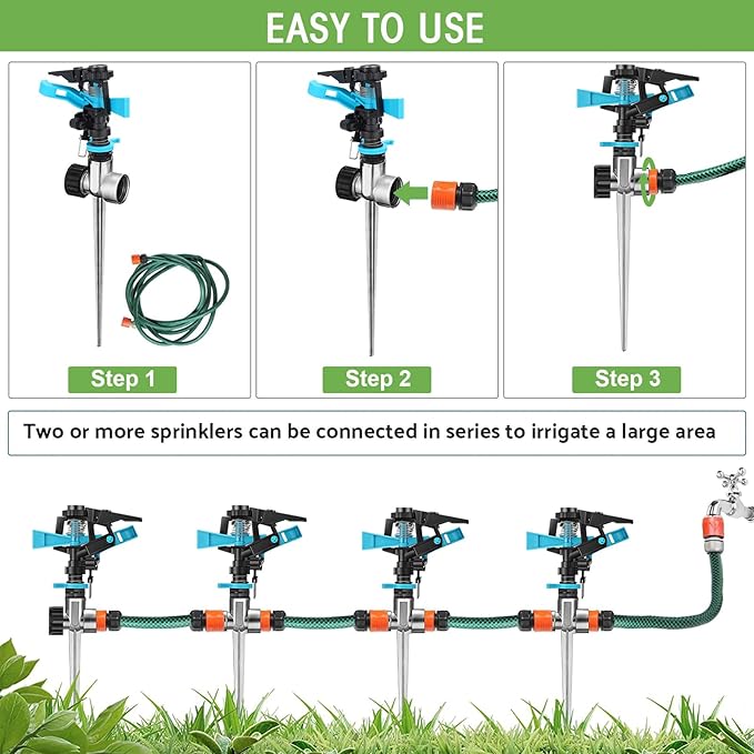9 Pack Lawn Sprinklers for Yard Bulk Heavy Duty Water Sprinkler Head Adjustable 360 Degree Rotating Water Sprinklers Above Ground for Lawn Garden Flower Grass Irrigation Playtime