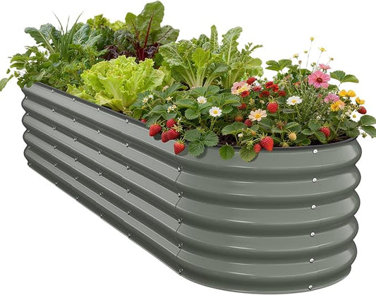 Pattiumo Galvanized Raised Garden Bed 8x2x1.5 FT, Oval Metal Raised Garden Bed Outdoor Planter Box with Open Bottom, Rust-Resistant Steel Garden Bed for Vegetables Herbs Flowers, Easy Assembly