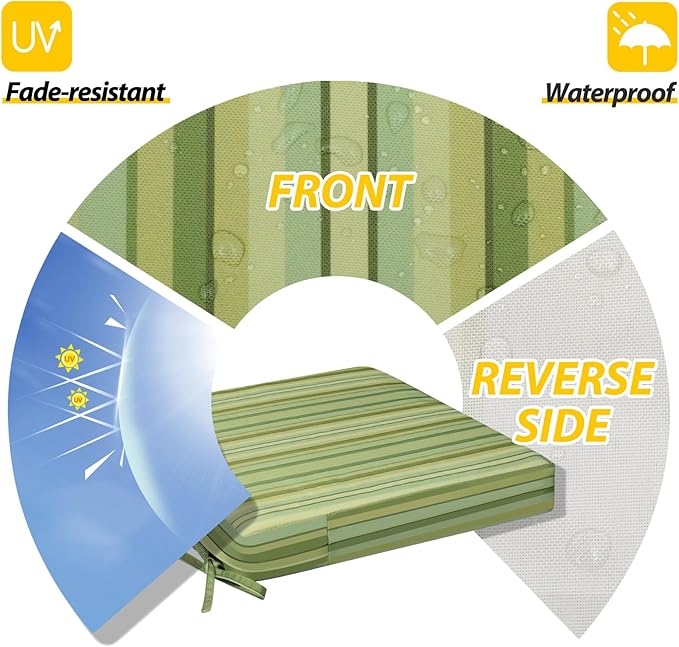 AAAAAcessories Outdoor Seat Cushions for Chairs, Waterproof, Fade-Resistant, 20" x 20" x 3", Patio Furniture Replacement Cushions, Set of 2, Mossy Forest Stripe