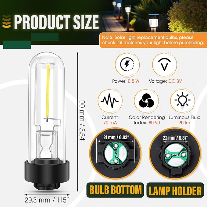 8 Pcs Solar Light Replacement Bulbs Warm White 3000k 0.5w DC 3v Solar Bulbs for Outside Garden Yard Patio Pathway Landscaping