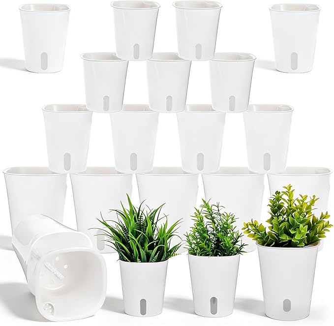 18 Pcs Self Watering Pots 3 Sizes Plastic Self Watering Planters Small Flower Plant Pot with Inner White Pot for Indoor House Plants, Flower (3", 4", 5")
