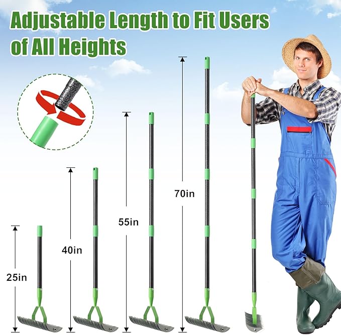 Thatch Rake for Lawn with 70" Long Handle,13" Wide Dethatcher Rake for Grass,Manual Lawn Scarifier for Cleaning Dead Grass,Heavy Duty Steel Thatching Rake for Yard,Garden,Soil Loosening and Lawn Care