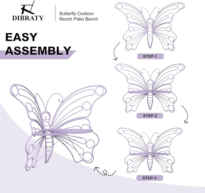 DIBRATY 50 Inches Outdoor Bench, Garden Bench with Sturdy Iron Metal Frame, Pretty Butterfly Bench Front Porch Bench for Porch,Lawn,Garden,Yard