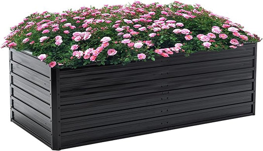 Thanaddo Galvanized Raised Garden Bed 6x3x2ft Outdoor Planter Box Galvanized Steel Garden Bed Kit for Vegetables, Flowers, Herbs and Succulents Black
