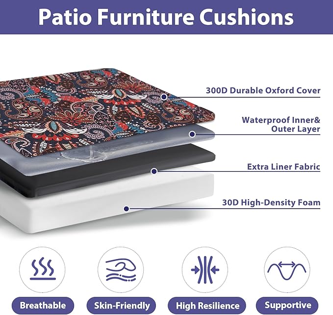 IPYNBAP Outdoor Chair Cushions Set of 4,Waterproof Outdoor Seat Cushions for Patio Furniture,Patio Chair Cushion with Handle and Ties, Out Door Chair Pads,17" x 16" x 2", Artistic Floral