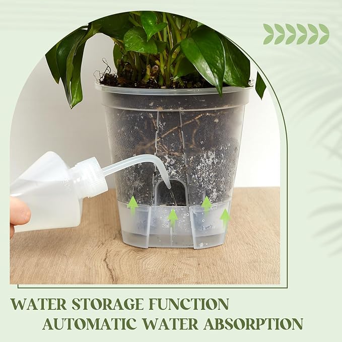 Wonderjune Self Watering Pots for Indoor Plants with Deep Reservoir and High Drainage Holes for Outdoor Plants and Flowers, Bare Root Planter (4.72'',Clear,12 Pcs)