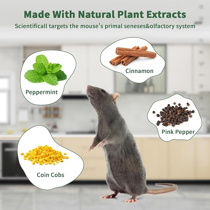 Mouse Rodent Repellent, 32 Pack Natural Mouse Repellent Peppermint Oil for Mice, Rats, Squirrels and Pests, Keeps Pests Away Effectively from Garden & Home,Camper, Warehouse,Indoor & Outdoor Use