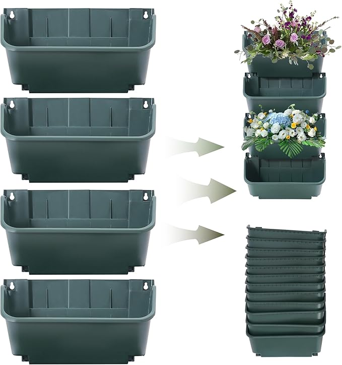 Vertical Garden Planter,13 inch Wall Mounted Planter for Patio Indoor Outdoor Decor, Garden Self Watering Pot Balcony Plant Vegetable Fruit Herb Hanging Pocket Holder Flowerpot (18, Army Green)