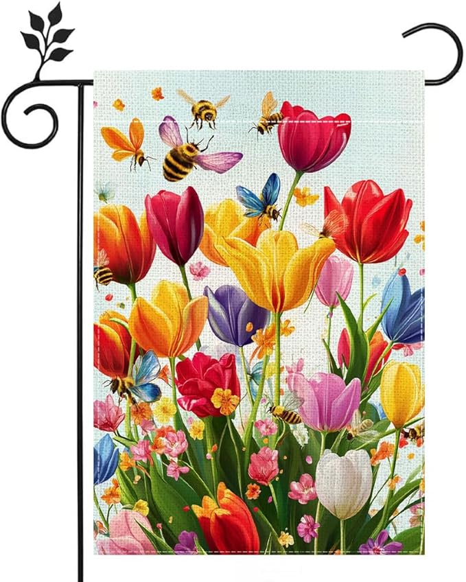 Spring Summer Tulip Garden Flag 12x18 Inch Double Sided, Colorful Welcome Yard Decor, Farmhouse Outdoor Flag for Lawn Patio Porch