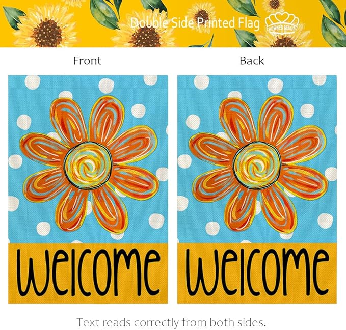 CROWNED BEAUTY Summer Floral Garden Flag Double Sided 12x18 Inches Small Burlap Seasonal Welcome Yard Porch Decoration for Outside (Blue) CF1838-12