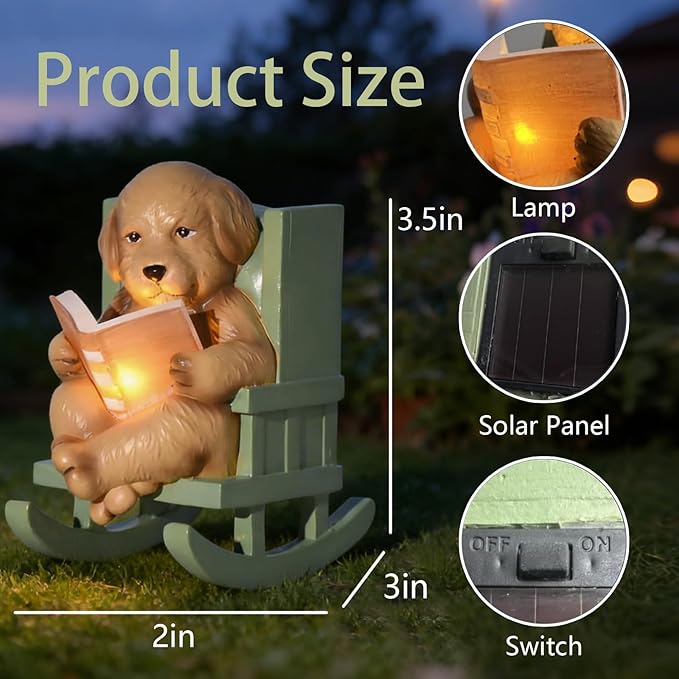 Sheaifun Solar Garden Statues Dog Statues Fairy Garden Accessories Outdoor Resin Dog Figurine Miniature Golden Retriever Statue with Lights for Outside Porch Patio Decor 3 * 2 * 3.5 In Gardening Gifts