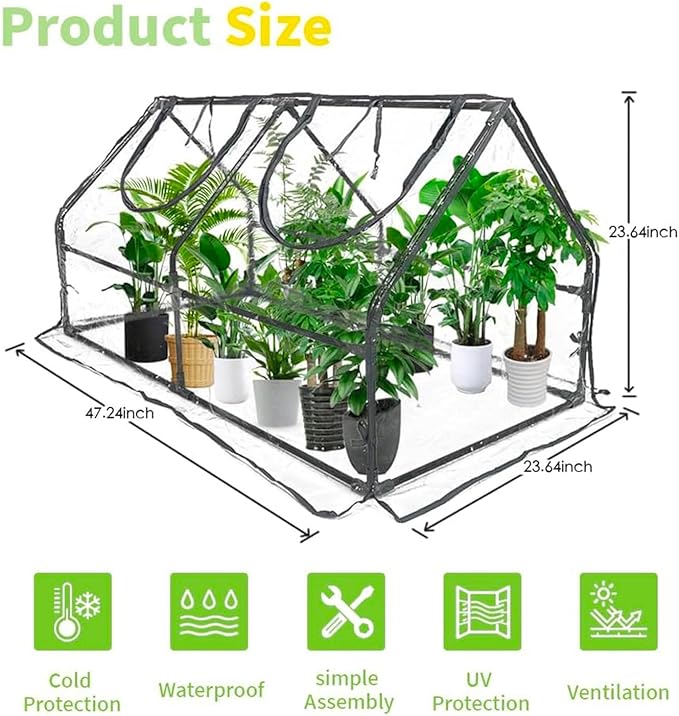 Portable Mini Greenhouse, 47"x24"x24" Greenhouses for Outdoors with PVC Cover and Dual Zipper Doors,Green House Cover for Raised Garden Bed,Garden Bed Cover for Plants Outdoor