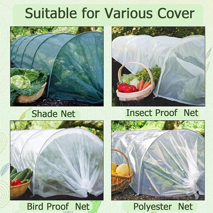 Greenhouse Hoops Grow Tunnel,6 Sets Garden Hoops for Raised Beds, Rust-Free Plant Hoops Frame for Row Cover Plant Shade Cloth, DIY Plant Support Garden Stakes,Garden Tunnel Row Cover Hoops Kit