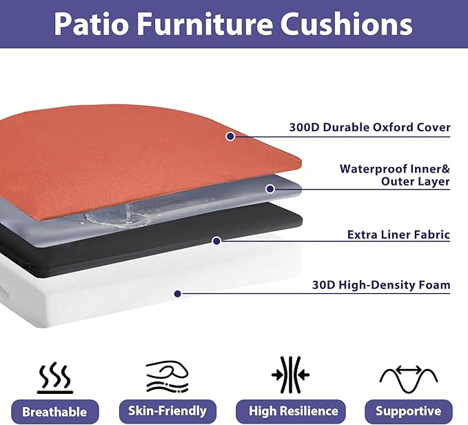 IPYNBAP Outdoor Chair Cushions Set of 4 -Waterproof Outdoor Seat Cushions for Patio Furniture, Patio Chair Cushion with Handle and Ties, Round Out Door Chair Pads,18.5" x 16" x 3", Spice