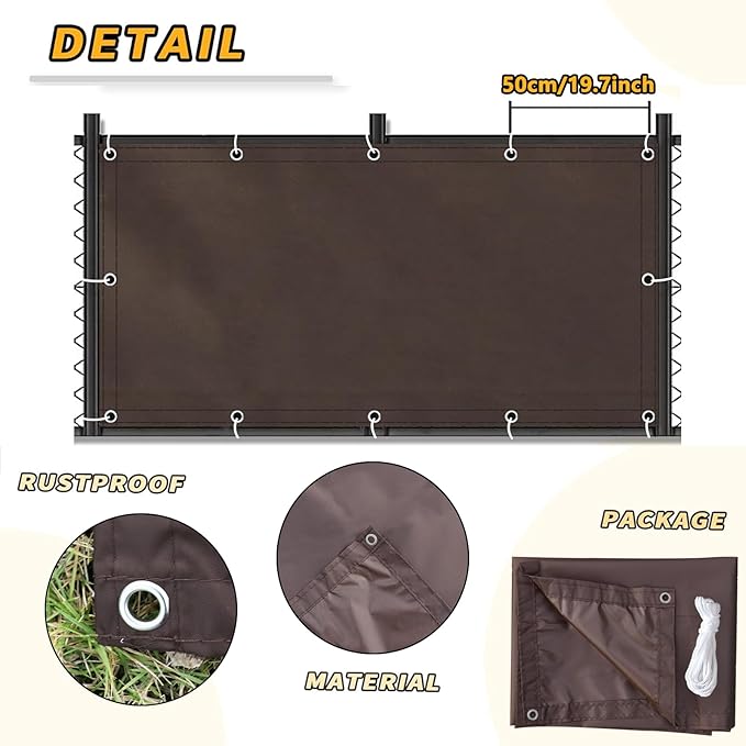 Waterproof Fence Privacy Screen 3'3"x6'6" Polyester Balcony Sun Shade Cloth Outdoor Shade Sail Decorative Fences for Deck Patio Backyard Porch Railing