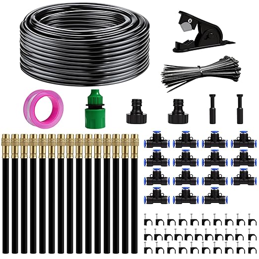 360° Adjustable Drip Irrigation System 50FT Garden Watering System with 15 Nozzles, Garden Irrigation System, Greenhouse Accessories, Greenhouse Drip Irrigation Kit for Yard, Lawn, Plants (50FT)