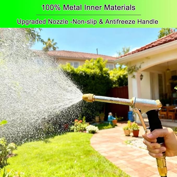 Heavy garden hose nozzle - adjustable spray mode high-pressure rotary spray gun, brass nozzle, anti slip grip and quick connector, suitable for lawn, plants, car washing, pets