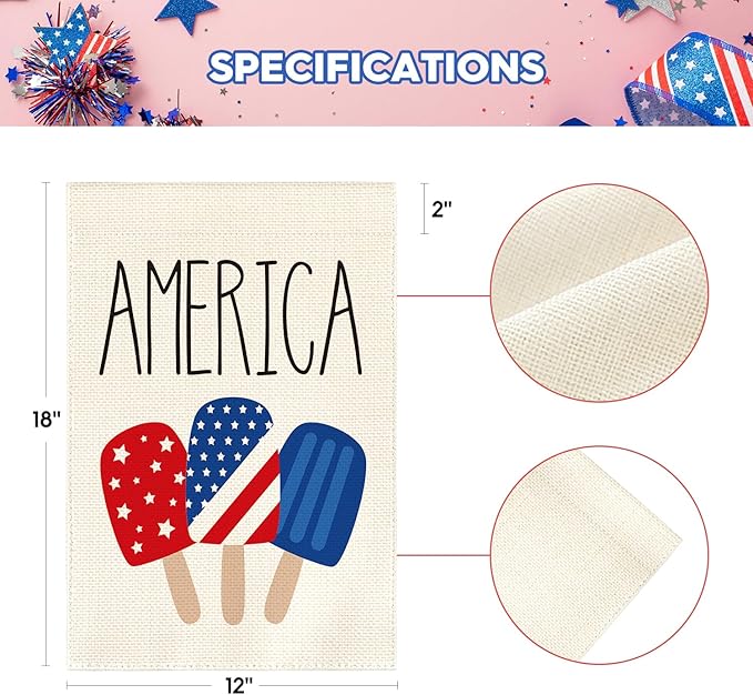 AVOIN colorlife American Stars and Stripes Popsicle Garden Flag Double Sided Outside, USA Patriotic 4th of July Independence Memorial Day Yard Outdoor Decoration 12.5 x 18 Inch