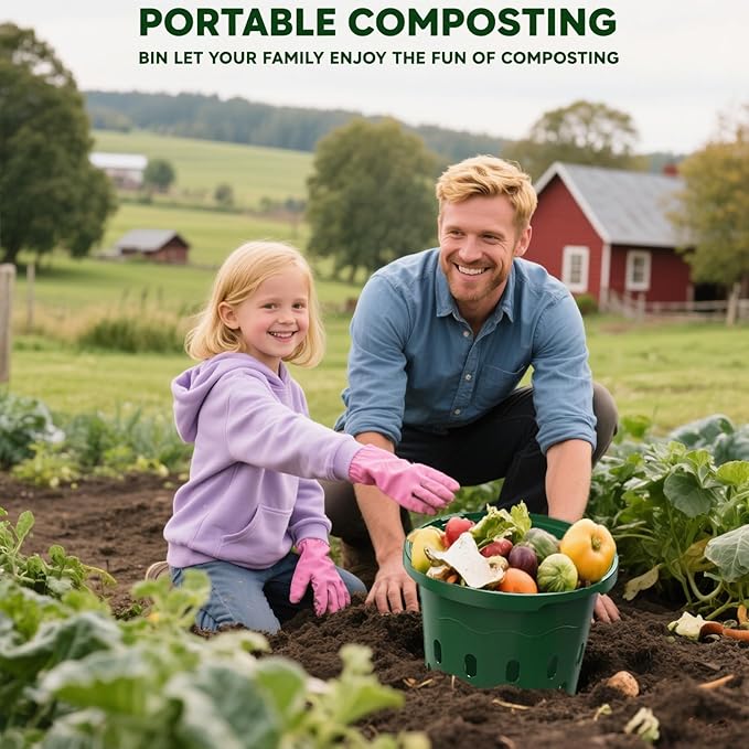 2-Pack InGround Compost Bin for Garden Beds, 8L Worm Composter Farm for Faster Composting, Worm Composter Kit with Aeration, Animal-Proof Lid for Beginners (9.5x9.5x10.8Inch) (2, Green)