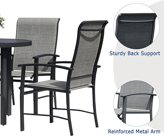 Patio Chairs Set of 2, Outdoor Chairs for Patio with High Back, Metal Outdoor Dining Chair with Armrest for Lawn Deck Garden Balcony Porch Backyard, Grey