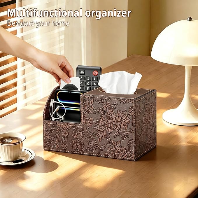 PU Leather Square Tissue Box Cover - Multi-Functional Tissue Box Holder