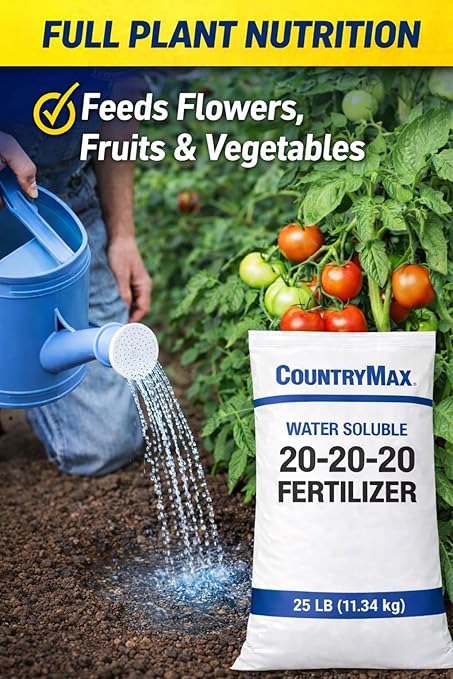 CountryMax 20-20-20 All Purpose Fertilizer 25 lb – Water Soluble Balanced NPK Plant Food for Lawn, Garden, Vegetables, Flowers & Indoor Plants