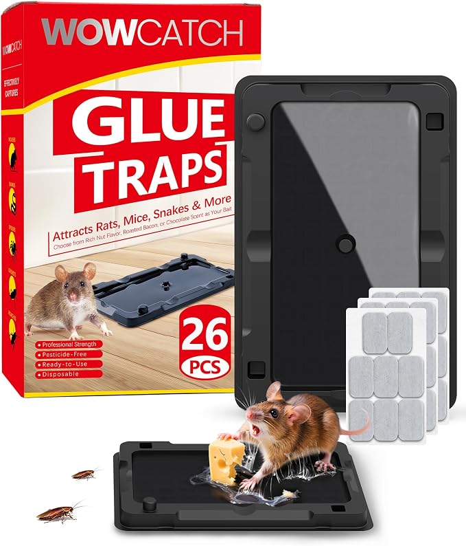 Wowcatch Sticky Mouse Traps Indoor for Home -26 Pk Bulk Pack Pre-baited Glue Traps for Roaches, Spider, Rodent Catcher for Kitchen, Garage, Glue Boards for Insects, Pet Safe Pest Control, Non-Toxic