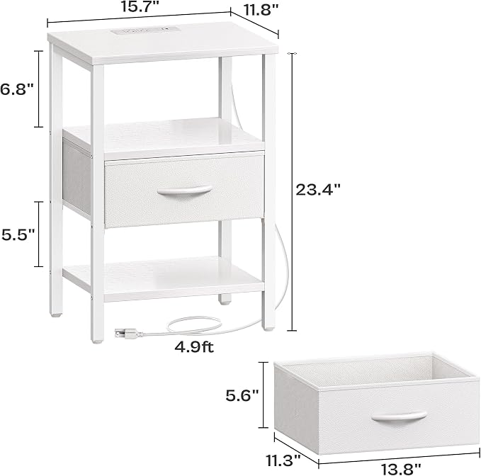 SUPERJARE Nightstand Set of 2 with Charging Station, USB-C Port, End Tables
