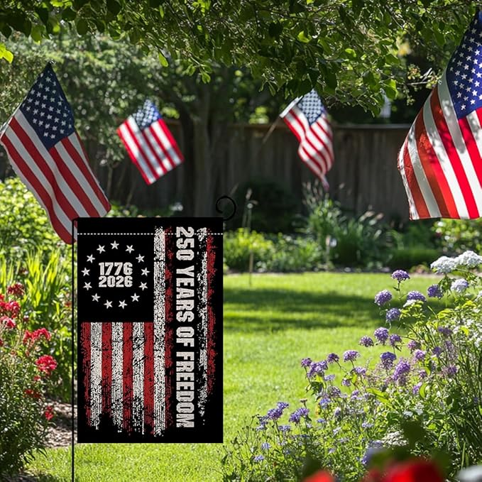 BLKWHT 250 Years America Garden Flag 12x18 Vertical Double Sided 1776-2026 USA 250th Anniversary Banner 4th of July Patriotic Freedom Outside Decorations Burlap Yard Flag BW863
