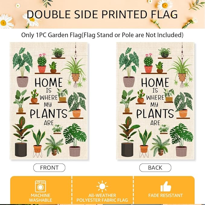 Home Is Where My Plants Are Garden Flag, Double Sided Home Yard Outdoor Indoor Decor Banner, Housewarming Gifts for Friend Family, Funny Botanical Gifts For Plant Lover Houseplant Lover
