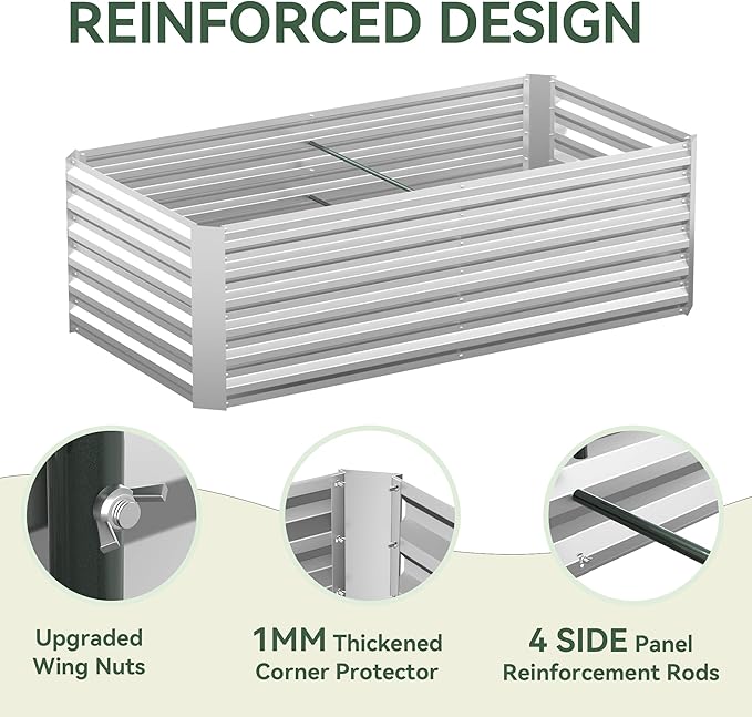 Lineware Raised Garden Bed with Self-Watering System, 6x3x2 ft Elevated Planter Boxes Outdoor with PE Cover, Galvanized Raised Beds for Gardening,Vegetables,Flowers, Backyard, Patio