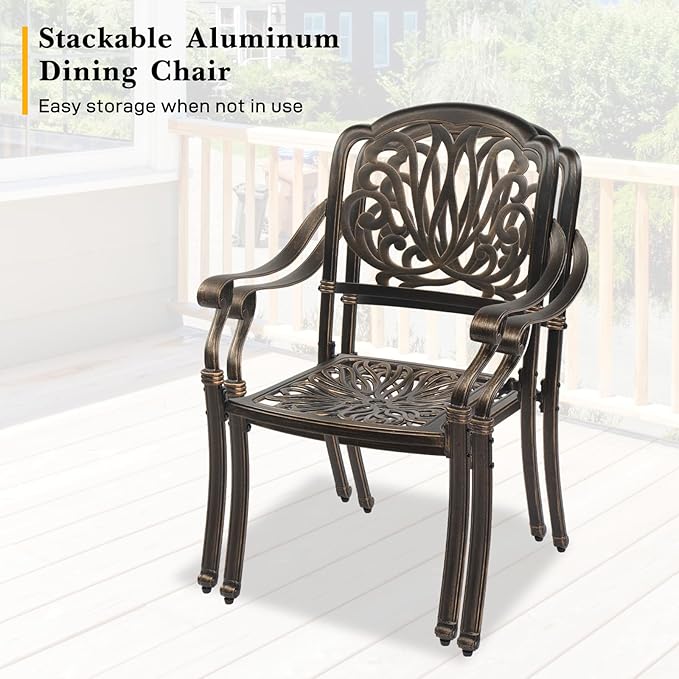 VINGLI Patio Chairs Set of 2- Cast Aluminum Outdoor Dining Chairs with Cushion, Metal Armchairs for Poolside, Backyard, Balcony (2, Elizabeth Back with Cushion)