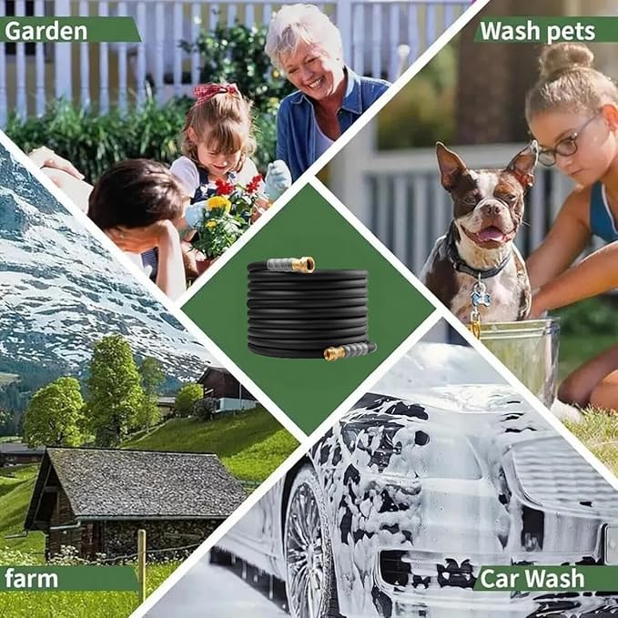 Heavy Duty Premium Garden Hose 75ft x 5/8", 300PSI Working, 1000PSI Burst, Hybrid Rubber Water Hose with Transparent Swivel Handle - Hot/Cold Water - Five Layered Braiding with Brass fittings (Black)