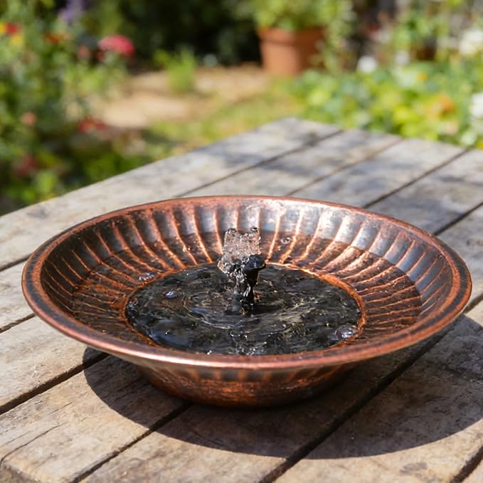 12.3" Solar Fountain Bird Bath for Outside, Metal Solar Bird Bath Fountains, Bird Bath Bubbler for Garden Patio Decor (Copper)