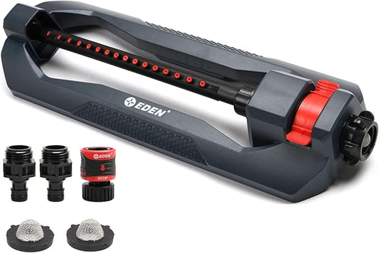Eden 96213 Essential Turbo Oscillating Water Sprinkler,Covers Up to 3,600 sq. ft.,16 Nozzles,Weighted Base,Adjustable Range,Quick Connect Bundle,Dark Grey,Red,Silver,(Pack of 12)