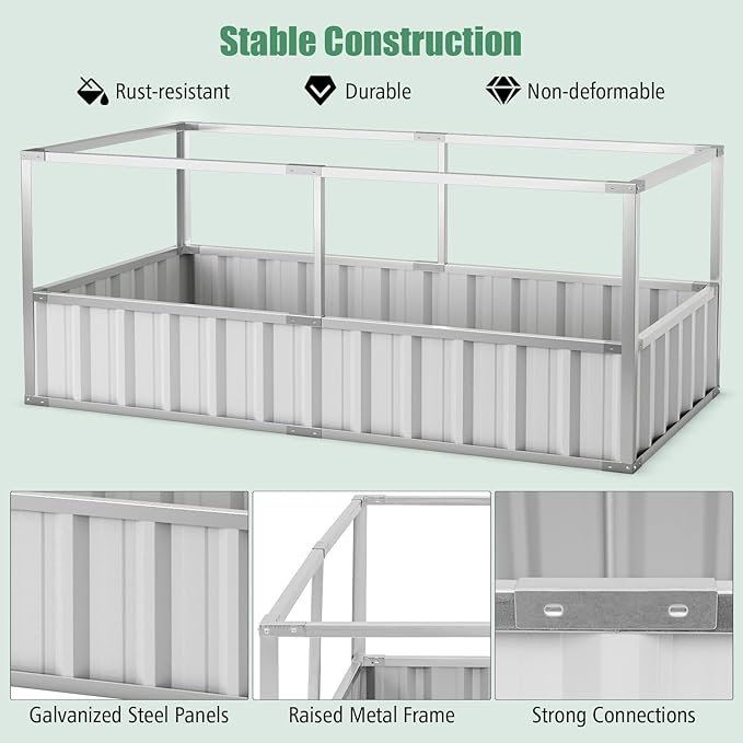 S AFSTAR Galvanized Raised Garden Bed with Greenhouse, 69” x 36” x 28” Bottomless Flower Bed w/Large Roll-up Window, 8PCS T Tags & Gloves, Outdoor Rectangular Planter Box Kit for Herb Vegetable Fruit