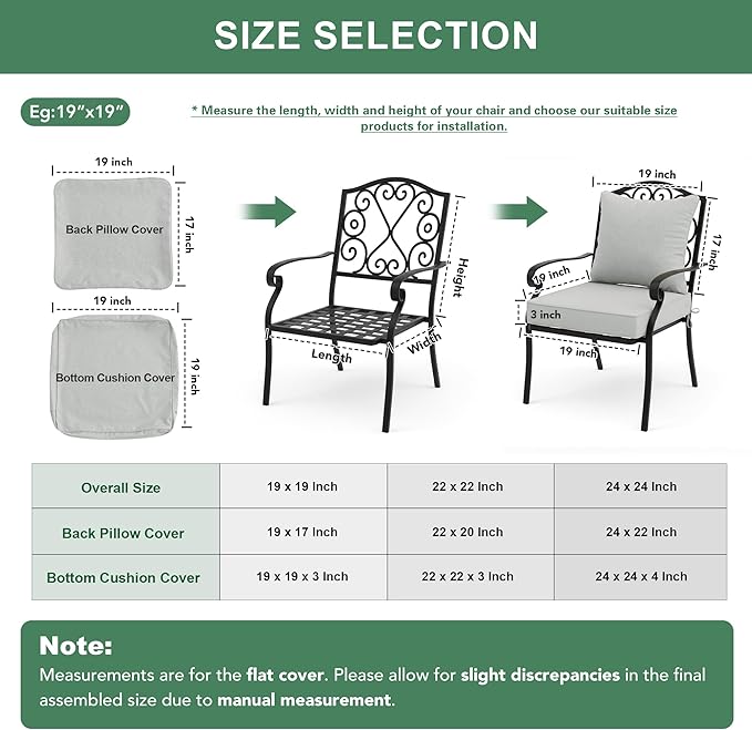 Summsun Patio Cushions for Outdoor Furniture, Faux Linen Water Resistant Backrest and Deep Seat Cushion Set with Non-Slip Bottom, Ties, Removable Cover, 24 x 24 Inch, Light Grey, Set of 4