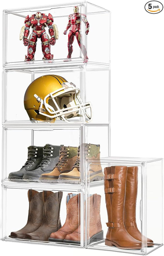 5 Pack Extra Large Clear Storage Box for Cowboy Boots,Helmets,Large Handbag
