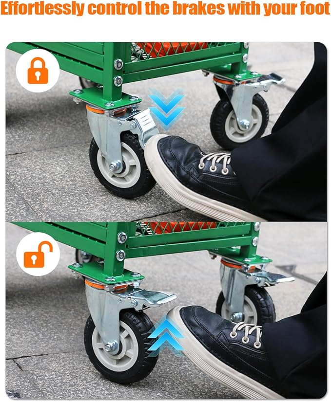 Garden cart with seat and Wheels - Lockable 360 Swivel Wheels & Heavy‑Duty – Foam Handle Grip, Large Mesh Storage Basket – Comfortable Garden Rolling Seat for Seniors, Patio, Lawn & Yard